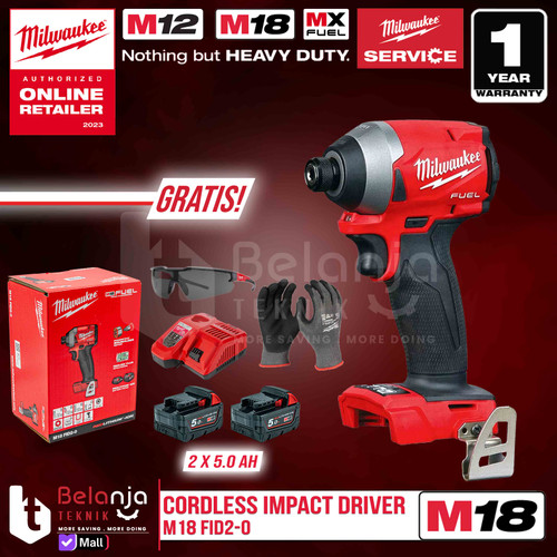 Milwaukee Impact Driver Baterai M18 FID2-0 Bor Obeng Set 18V 5 AH FID
