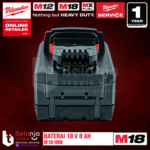 Milwaukee High Battery M18 HB8 Baterai 18V 8 Ah M18HB8 RED-Lithium Ion