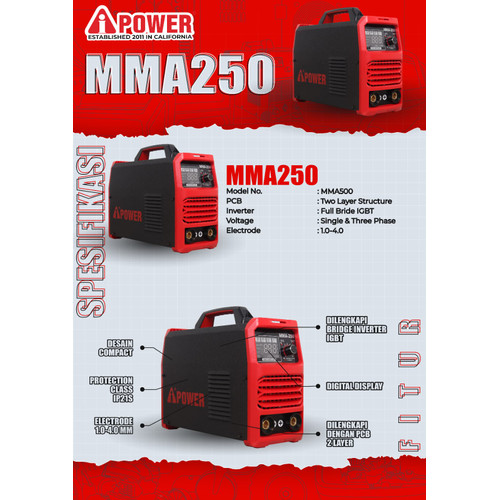 AIPower Mesin Trafo Las DC Inverter MMA 250 Travo IGBT 1Phase 3Phase