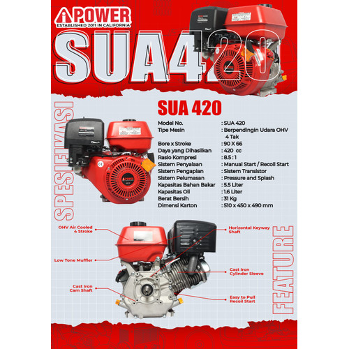 AIPower Engine Gasoline SUA-420 Plus 14HP 420CC Mesin Penggerak Bensin