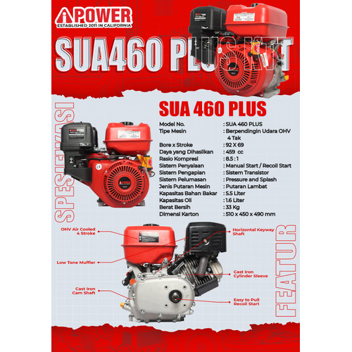 AIPower Engine Gasoline SUA-460 Plus KTT 16 HP Mesin Penggerak Bensin