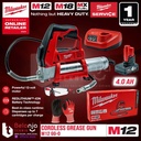 Milwaukee Grease Gun Cordless M12 GG-0 Pompa Gemuk Baterai Set 12V 4AH