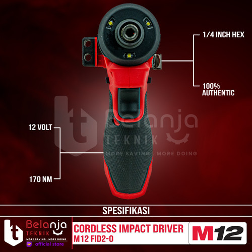 Milwaukee Impact Driver Baterai M12 FID2-0 1/4 Inch Hex Set 12V 4 AH