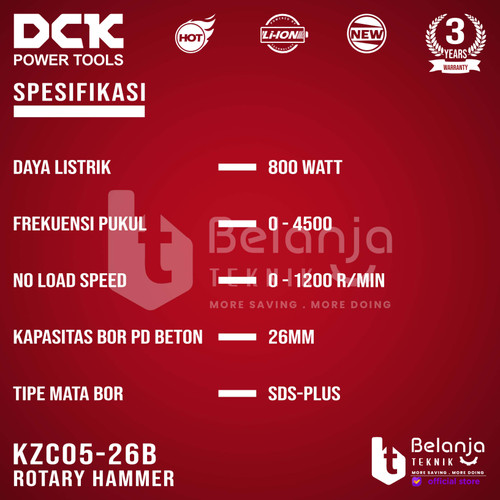 DCK Mesin Bor Beton KZC05-26B Rotary Hammer SDS 800 Watt