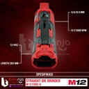 Milwaukee Gerinda Baterai M12 FDGS-0 Straight Die Grinder Set 12V 2 AH