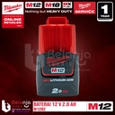 Milwaukee Battery M12 B2 Baterai 12 Volt 2 AH 12V M12B2 REDLithium Ion