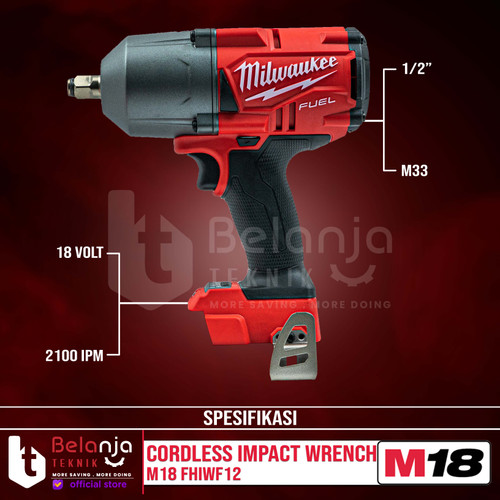 Milwaukee Impact Wrench Baterai M18 FHIWF12 1/2 Inch Set 18V 1/2" 5 AH