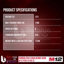 Milwaukee Tembakan Lem Baterai M12 PCG-310C Caulking Gun Set 12 V 2 AH