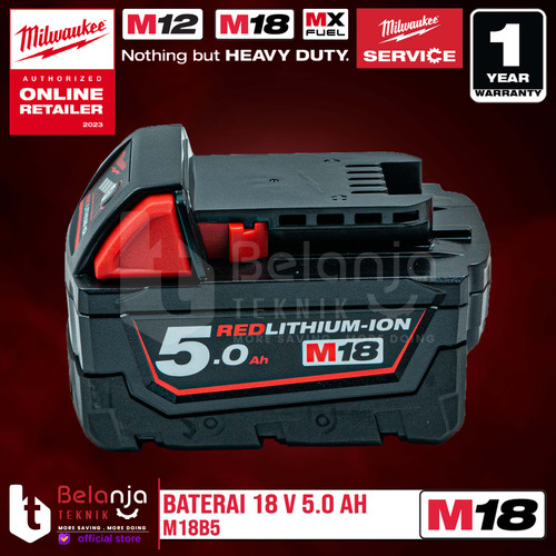 Milwaukee Battery M18 B5 Baterai 18V 5 AH 18 Volt M18B5 REDLithium Ion