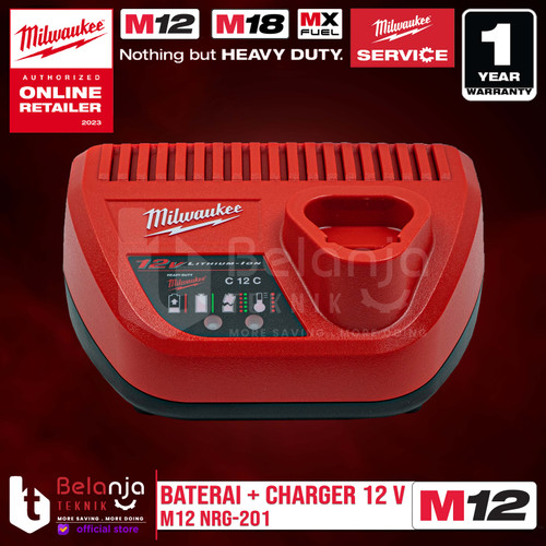 Milwaukee Starter Kit Battery Charger M12 Cordless Set Baterai 12V 2Ah