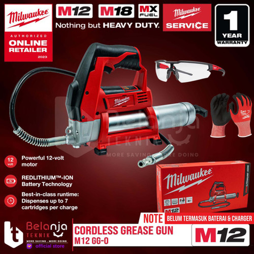 Milwaukee Grease Gun Cordless M12 GG-0 Pompa Gemuk Baterai Unit Only