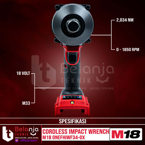 Milwaukee Impact Wrench Baterai 3/4 In M18 ONEFHIWF34-0X 18V Unit Only