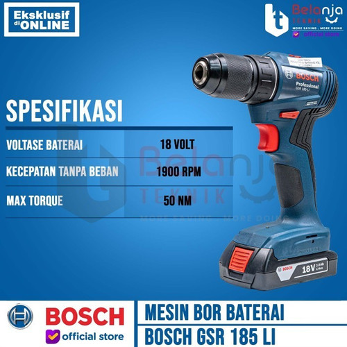 Bosch Mesin Bor Baterai Cordless Drill GSR 185 LI 18V + X-line 34 Pcs