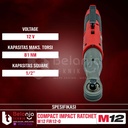 Milwaukee Compact Impact Ratchet M12 FIR12-0 Kunci Rachet Set 12 V 4AH