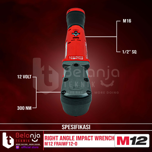Milwaukee Right Angle Impact Wrench 1/2 Inch M12 FRAIWF12-0 Unit Only