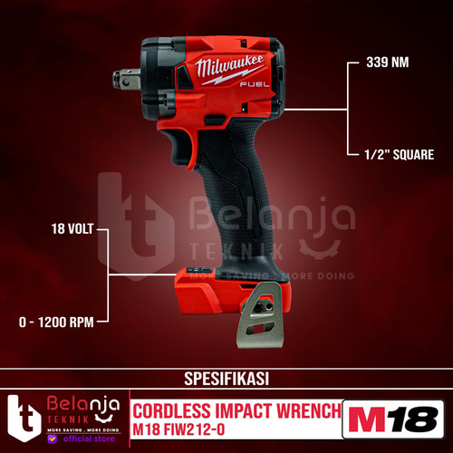 Milwaukee Impact Wrench Baterai 18V M18 FIW212-0 1/2" Inch Unit Only