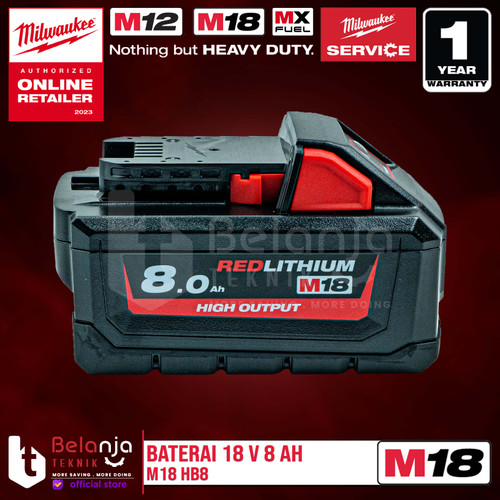 Milwaukee High Battery M18 HB8 Baterai 18V 8 Ah M18HB8 RED-Lithium Ion