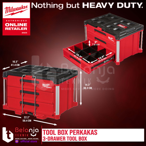 Milwaukee Packout 3 Drawer Tool Box Toolbox 3 Susun Tempat Perkakas
