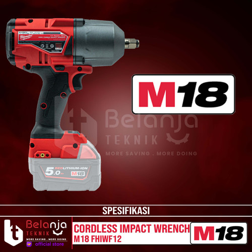 Milwaukee Impact Wrench Baterai M18 FHIWF12 1/2 Inch Set 18V 1/2" 5 AH