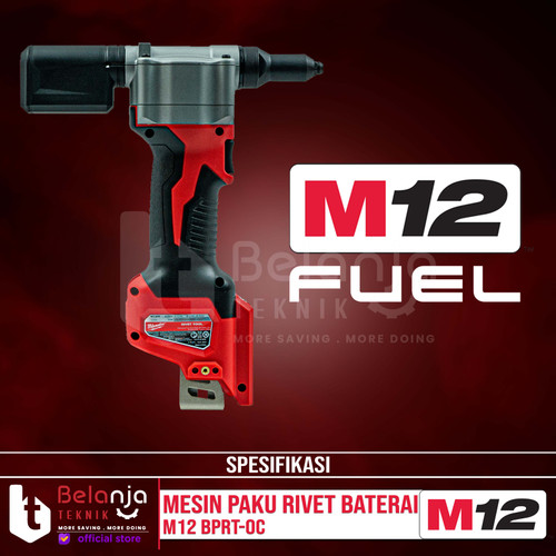 Milwaukee Mesin Paku Tembak Rivet Baterai M12 BPRT-0 12 Volt Unit Only