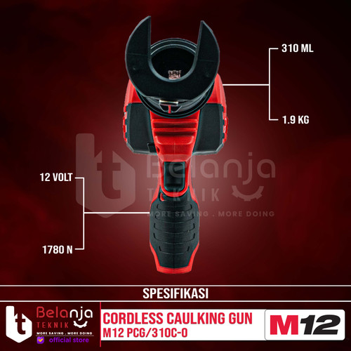 Milwaukee Lem Tembak Silicone Caulking Gun M12 PCG-310C 12 V Unit Only