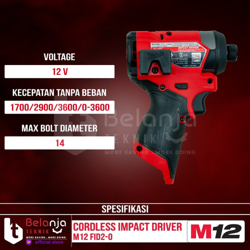 Milwaukee Impact Driver Baterai M12 FID2-0 1/4 Inch Hex 12 V Unit Only