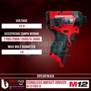 Milwaukee Impact Driver Baterai M12 FID2-0 1/4 Inch Hex 12 V Unit Only