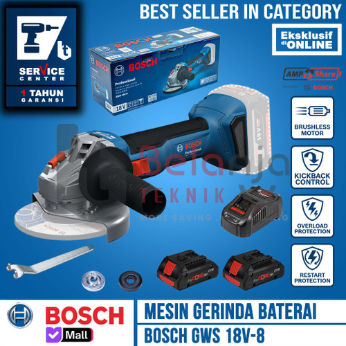 Mesin Gerinda Tangan Baterai Bosch GWS 18V-8 4 Inch + Set Baterai Procore 18V 4 AH