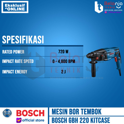 Bosch Mesin Bor Tembok Rotary Hammer Drill GBH 220 22MM Kit Case 6 ACC