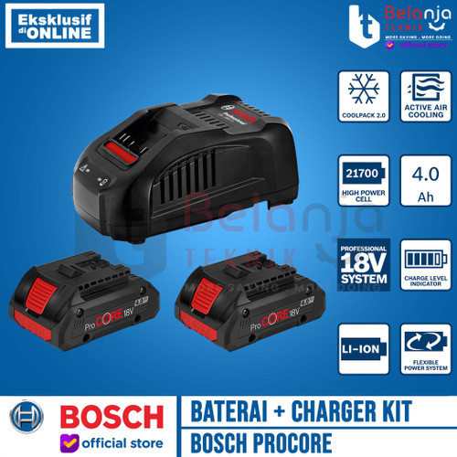 Bosch Starter Kit Procore GAL 1880 CV 18V 4AH Charger Baterai Cordless