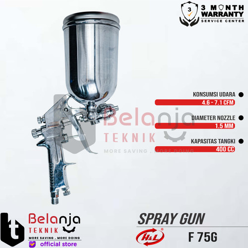 H&L HL Spray Gun F 75 Tabung Atas Alat Semprot Cat F75G 400 CC