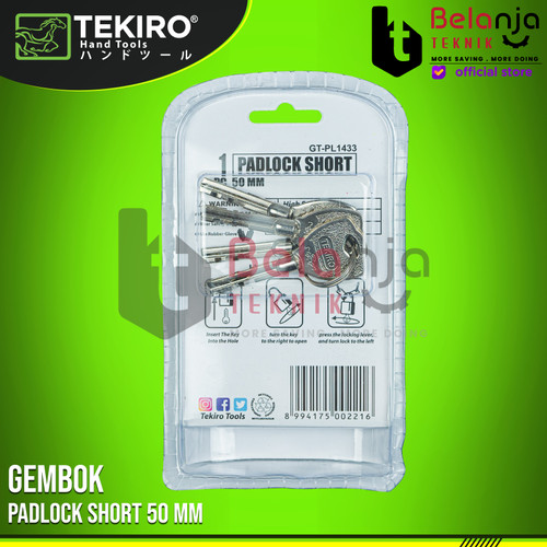 Tekiro Kunci Gembok 50 mm Leher Pendek Gembok Rumah Pagar 50mm Padlock