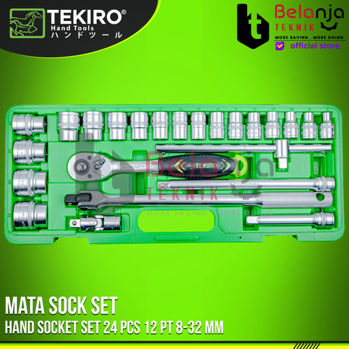 Tekiro Kunci Shock SET 8-32 MM 1/2" HAND Socket 24 Pcs 12 PT 8 - 32 MM