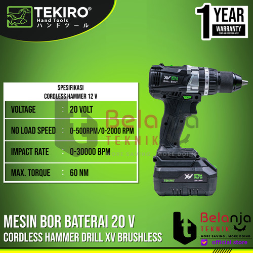 Tekiro Mesin Bor Baterai XV 20V Brushless 13MM Cordless Hammer Drill