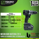 Tekiro Mesin Bor Baterai XV 20V Brushless 13MM Cordless Hammer Drill
