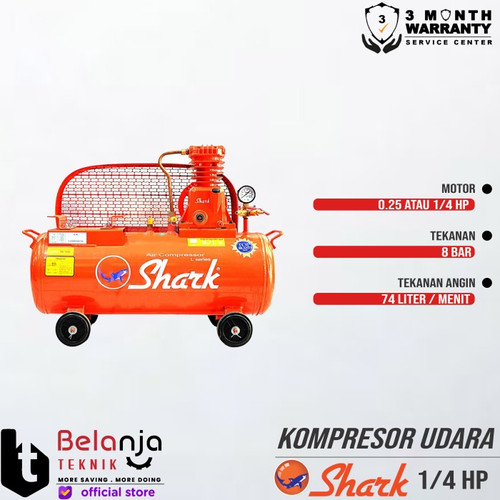 Shark Air Compressor 0.25 HP Kompresor Angin + Dinamo 1HP 1 Phase