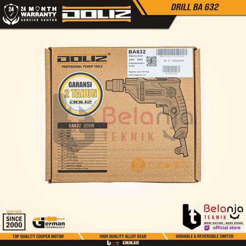 Doliz Electric Drill Variable Speed BA632 320W Mesin Bor Listrik 10MM