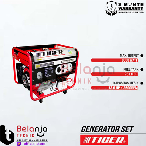 Tiger Generator Set Bensin TG8800E 5500 Watt Genset Recoil TG 8800