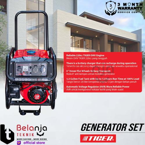 Tiger Generator Set Bensin TGR 5000 2500 Watt Genset Recoil TGR5000