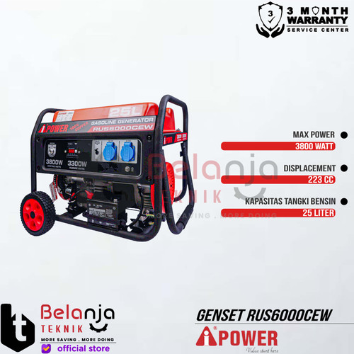 AIPower Genset RUS6000CEW Generator Bensin 3800 Watt Manual Starting