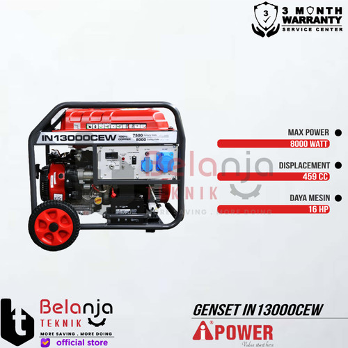 AIPower Genset IN13000CW Generator Bensin 8000 Watt Manual Starting