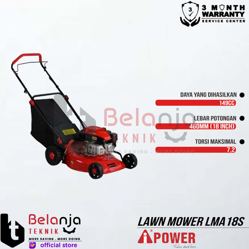 AIPower Mesin Potong Rumput Dorong LMA18S 4 Tak 18 Inch Otomatis