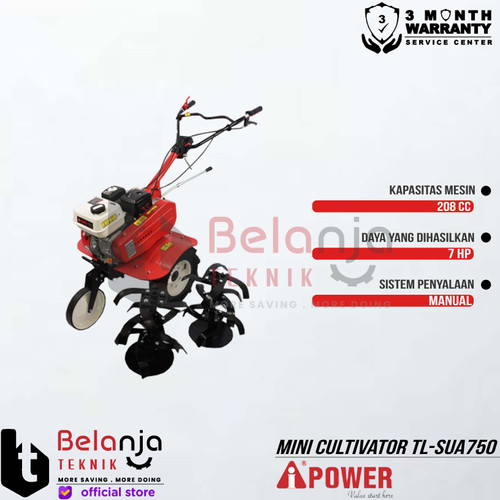 AIPower Mesin Mini Cultivator TL-SUA750 Traktor Bajak Sawah 7 HP
