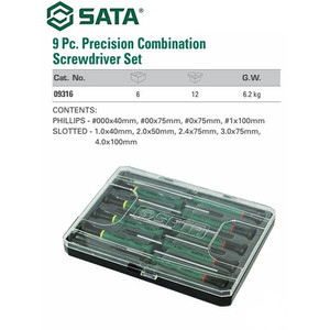 Sata Precision Combination Screwdriver Set 9 PCS Obeng Set Kecil 09316