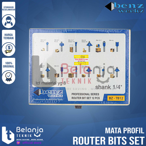 Benz Mata Profil Router Trimmer Bits Set 12 Pcs Mata Profil BZ-7812
