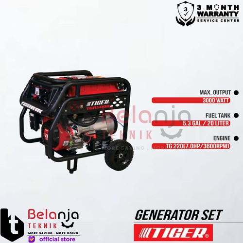 Tiger Generator Set Bensin TGR 5000 2500 Watt Genset Recoil TGR5000