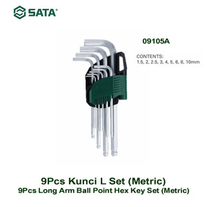 Sata Kunci L Hex Metric Set 9 PCS 09105A Long Arm Ball Point L-Key