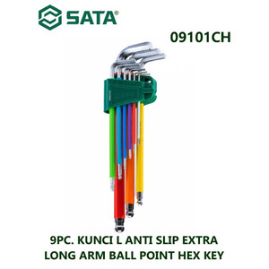 Sata Kunci L Panjang Warna 09101CH 9 PCS Extra Long Arm Ball Point Hex