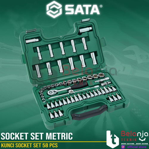 Sata Kunci Socket Set 58 PCS 3/8 Inch 09004 DR 6 PT Socket Set Metric