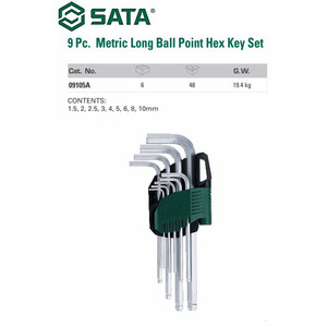 Sata Kunci L Hex Metric Set 9 PCS 09105A Long Arm Ball Point L-Key